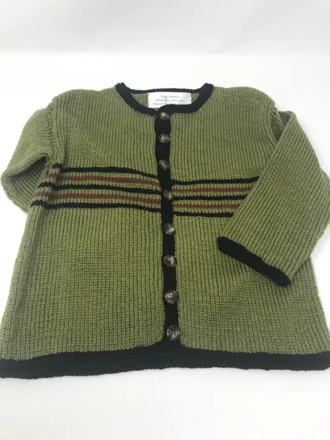 3-4 Y Green, Black & Brown Stripe Cotton Knit Cardigan