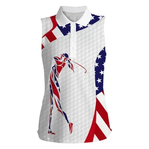 American Flag Patriot Golf White Womens Sleeveless Polo Shirts - Golf Gifts For Women 