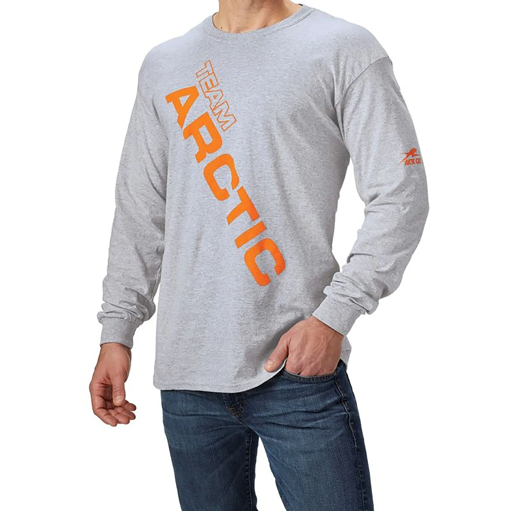 Arctic Cat  Mens Heather Grey Team Arctic Long Sleeve Tee T-Shirt Relaxed Cotton