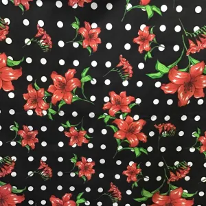 Black Lily Flowers Poly Cotton Fabric