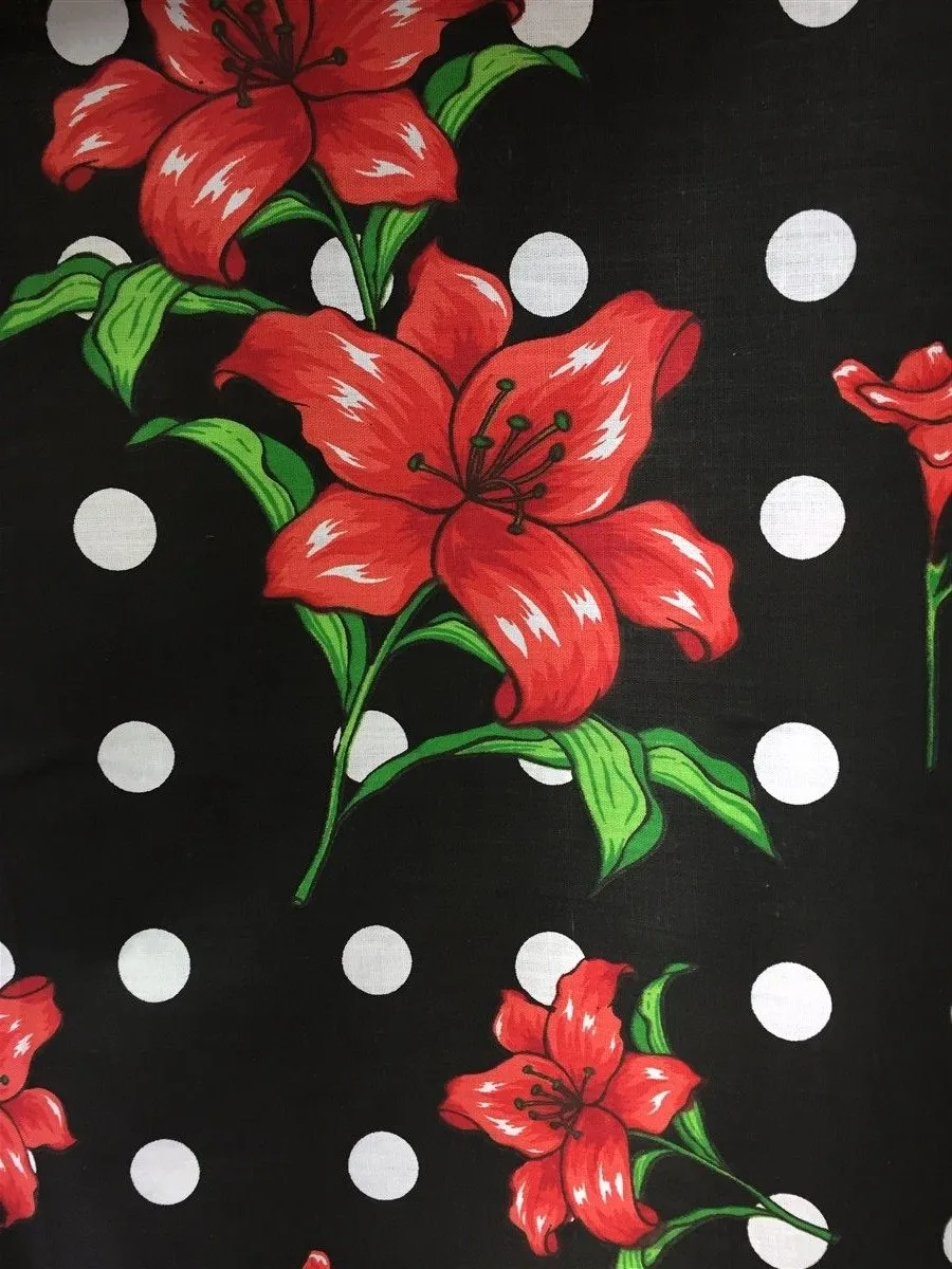 Black Lily Flowers Poly Cotton Fabric