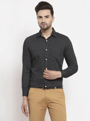 Black Men'S Cotton Polka Dots Formal Shirts