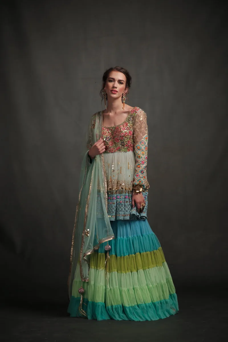 BLUE EMBROIDERED SHARARA SET