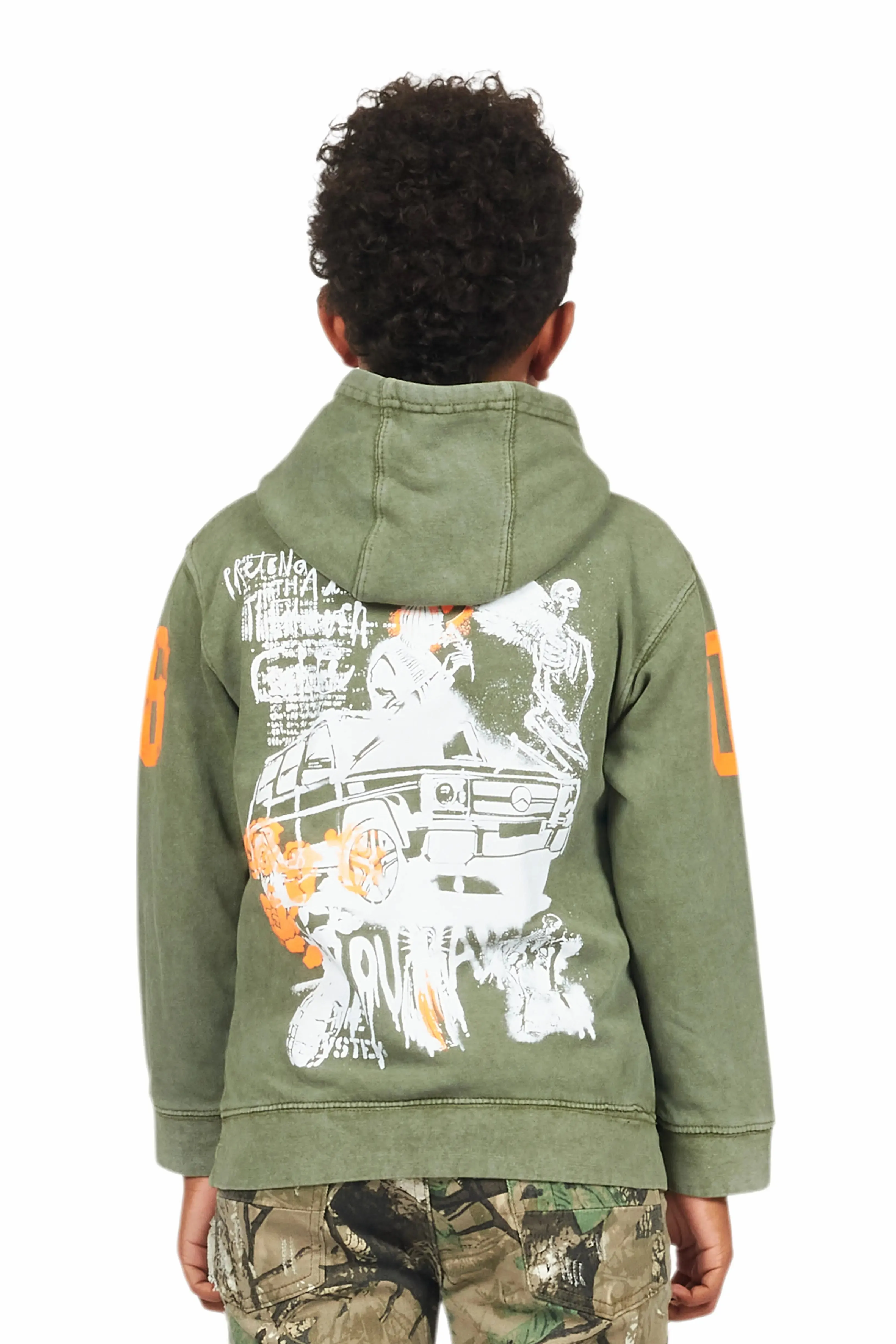 Boys Beau Vintage Green Graphic Hoodie