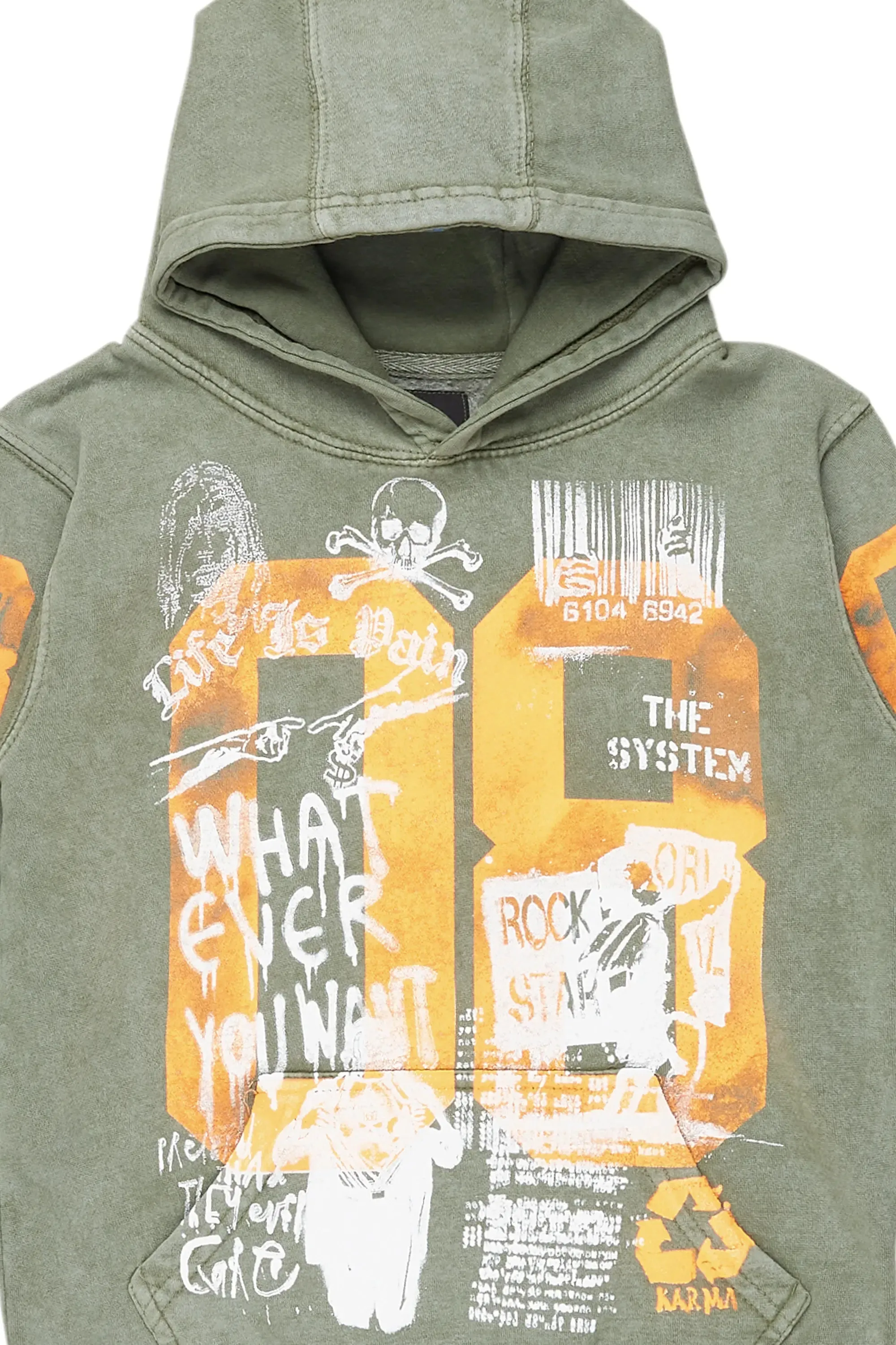 Boys Beau Vintage Green Graphic Hoodie