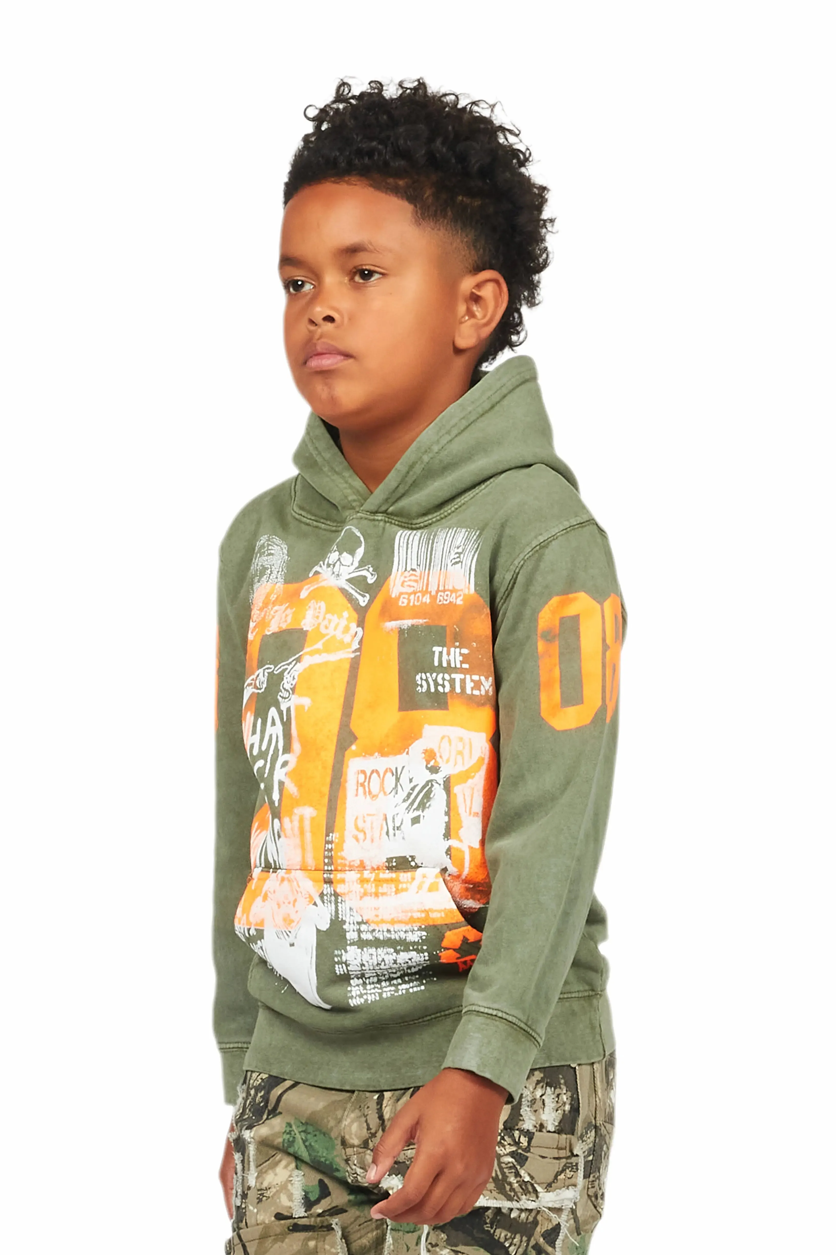 Boys Beau Vintage Green Graphic Hoodie