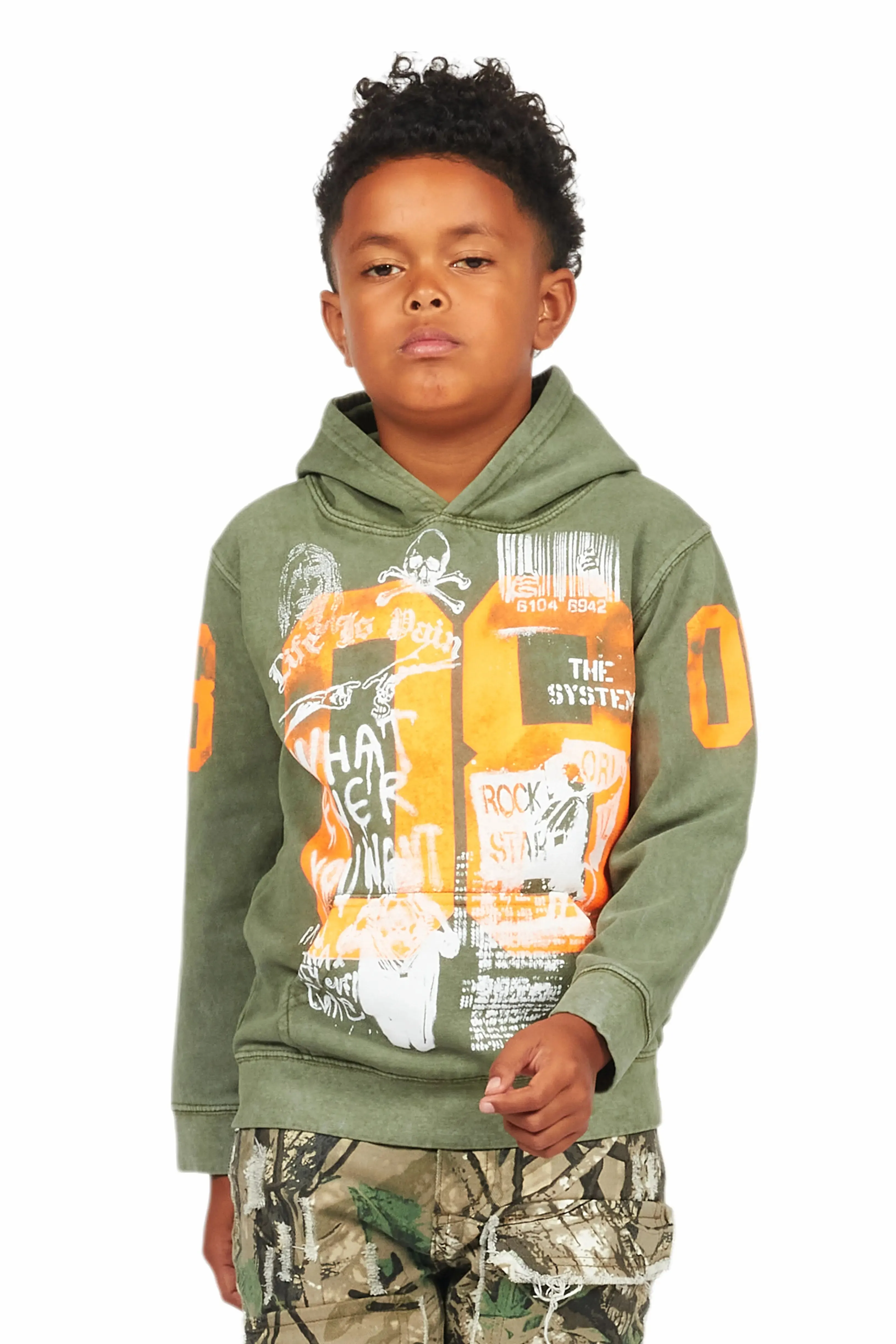 Boys Beau Vintage Green Graphic Hoodie