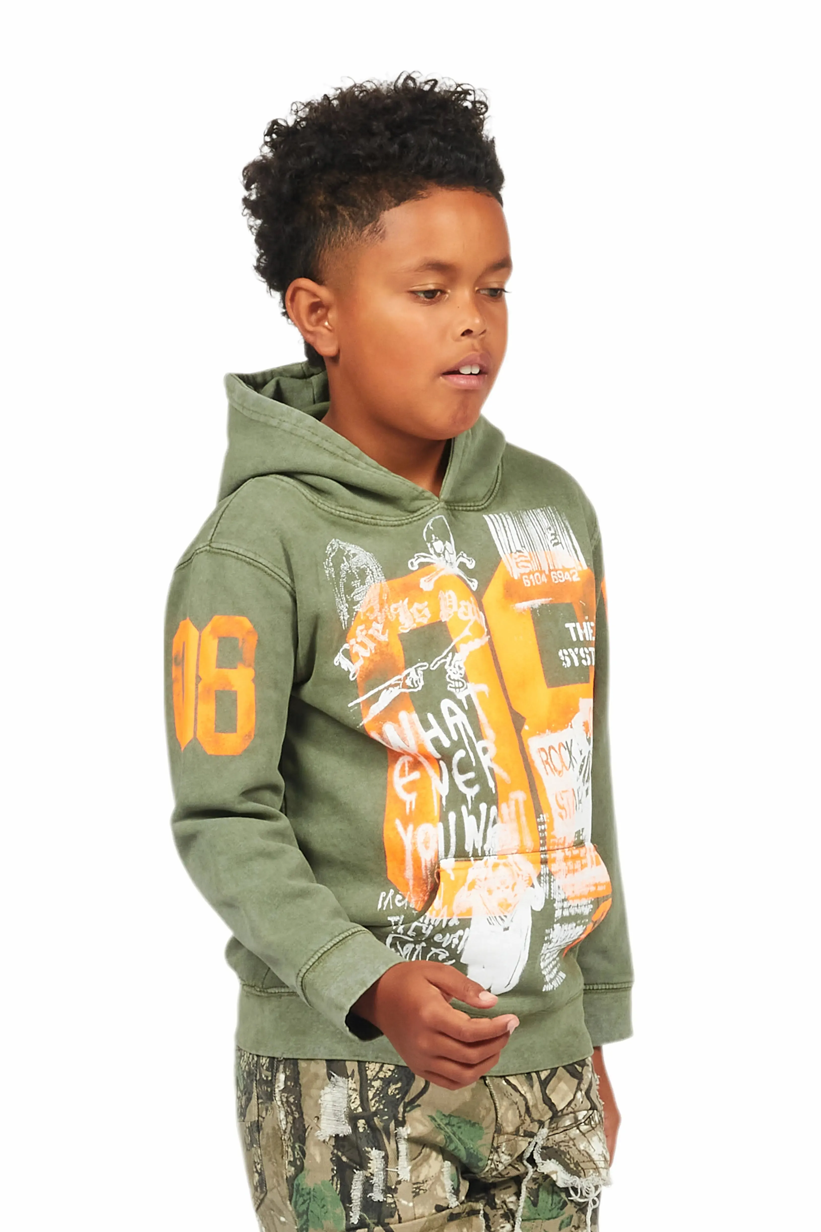 Boys Beau Vintage Green Graphic Hoodie