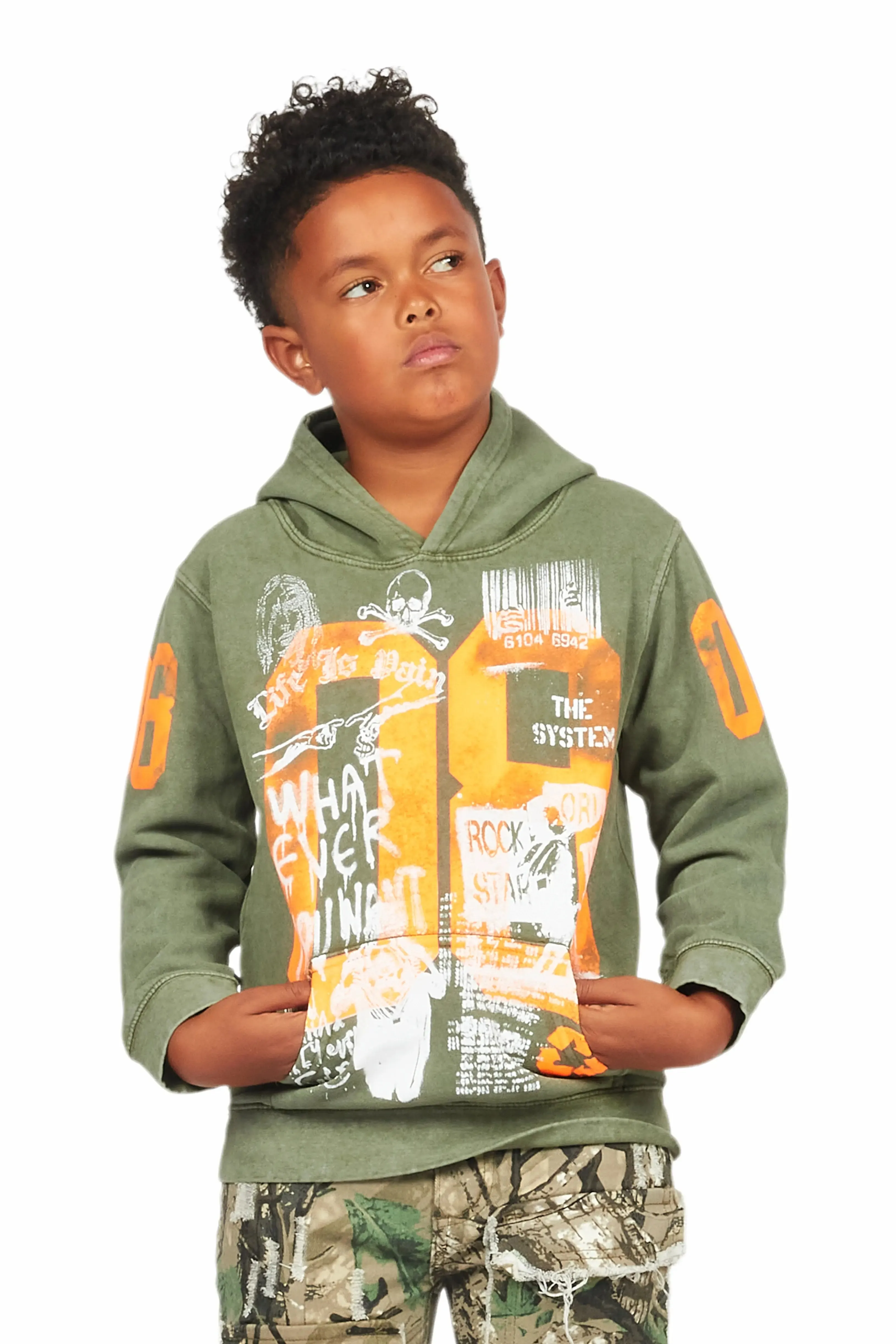 Boys Beau Vintage Green Graphic Hoodie