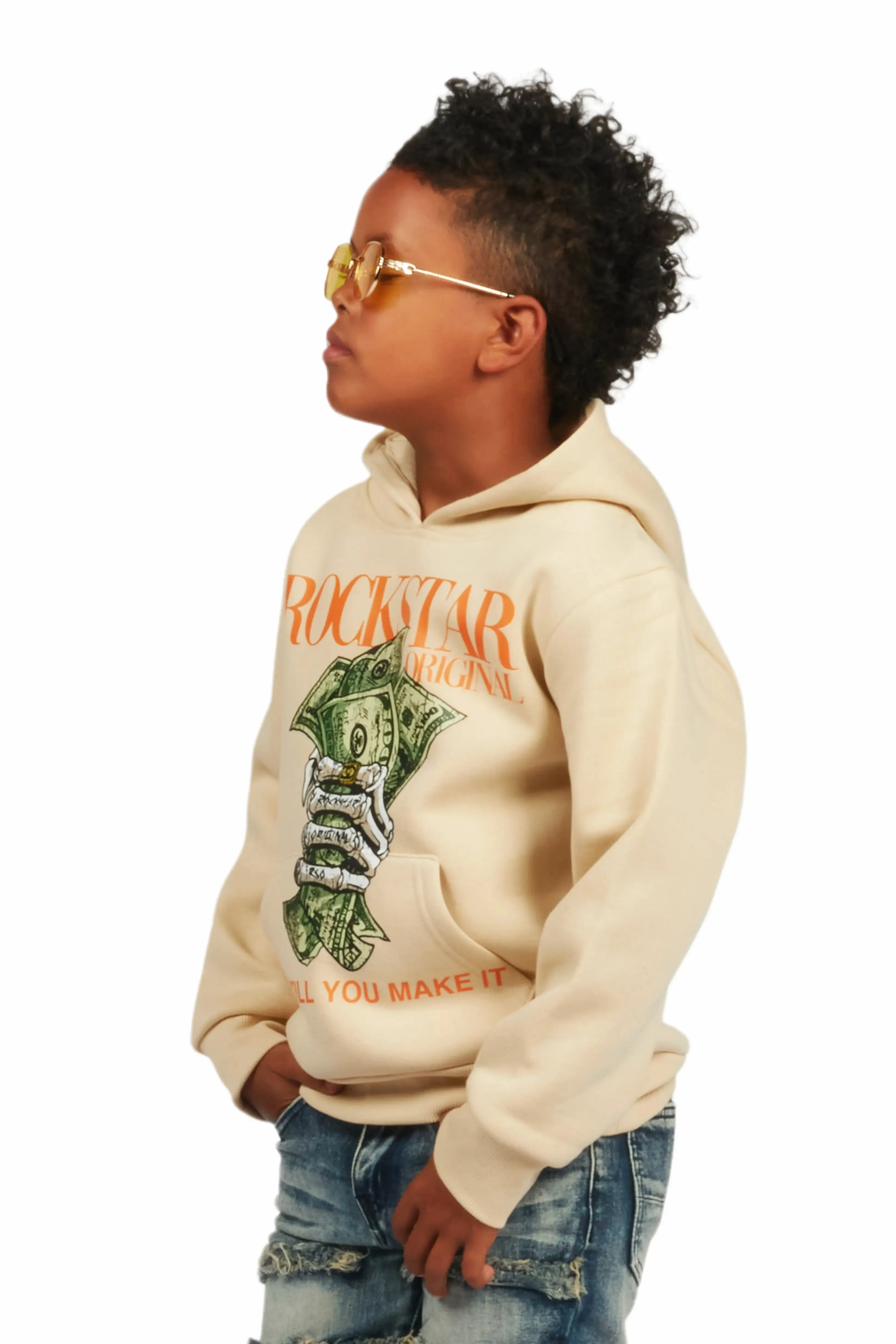 Boys Kayson Beige Graphic Hoodie