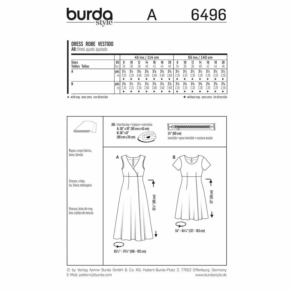 BURDA - 6496 Ladies Dress