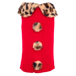 Cardigan Sweater | Leopard Collar Red