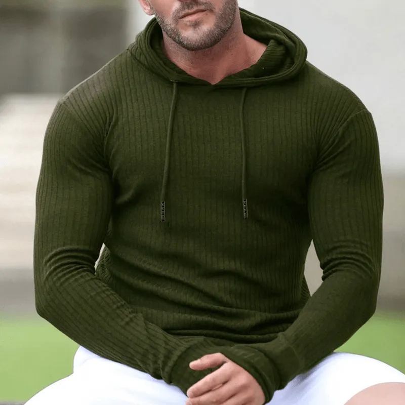 Casual Solid Color Hooded Long-Sleeved Knitted Sweatshirt