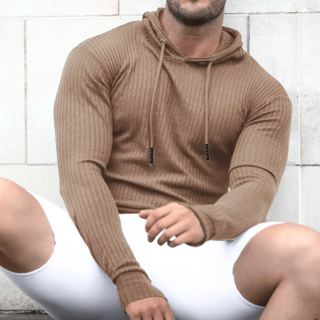 Casual Solid Color Hooded Long-Sleeved Knitted Sweatshirt