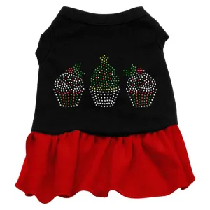 Christmas Cupcakes Rhinestone Dress Black with Red XS (8)