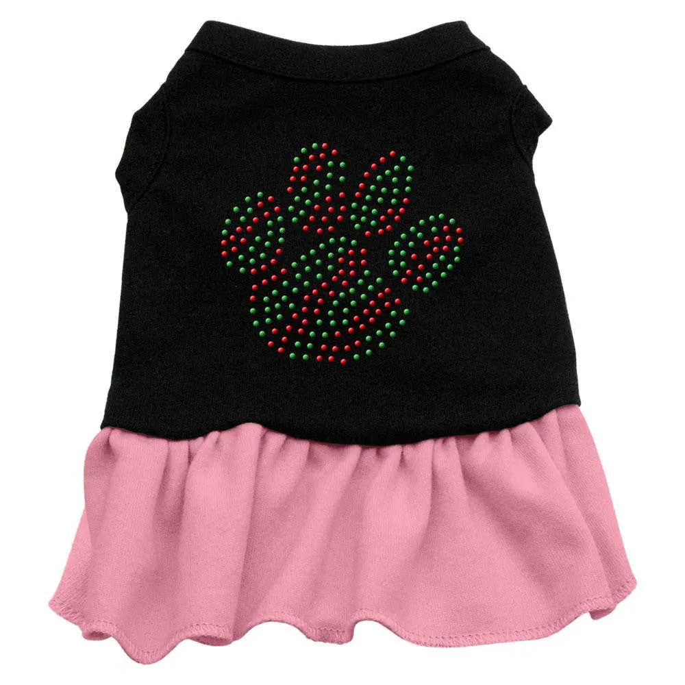 Christmas Paw Rhinestone Dress Black with Pink XL (16)