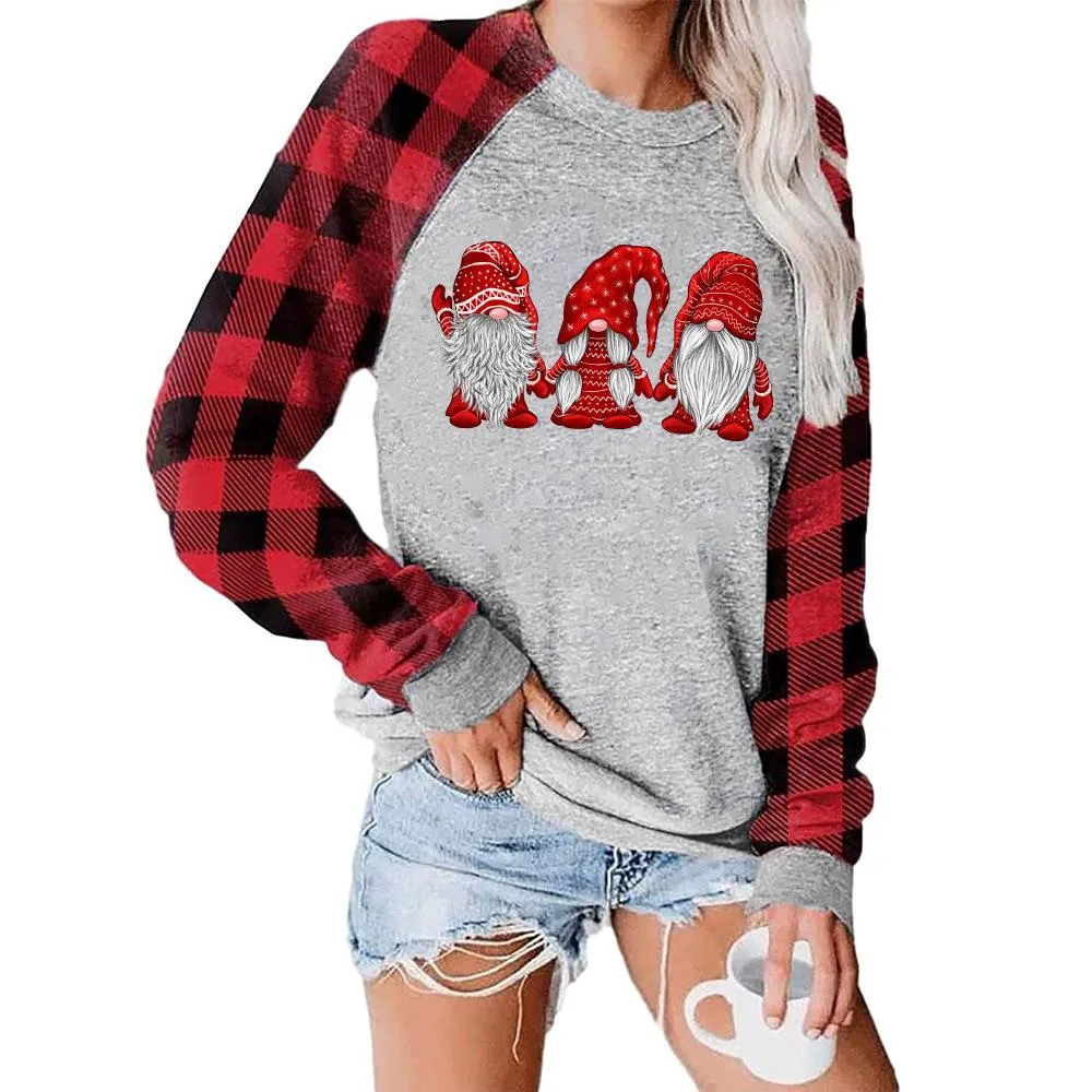 Colorblock Santa print crew neck long sleeve sweater