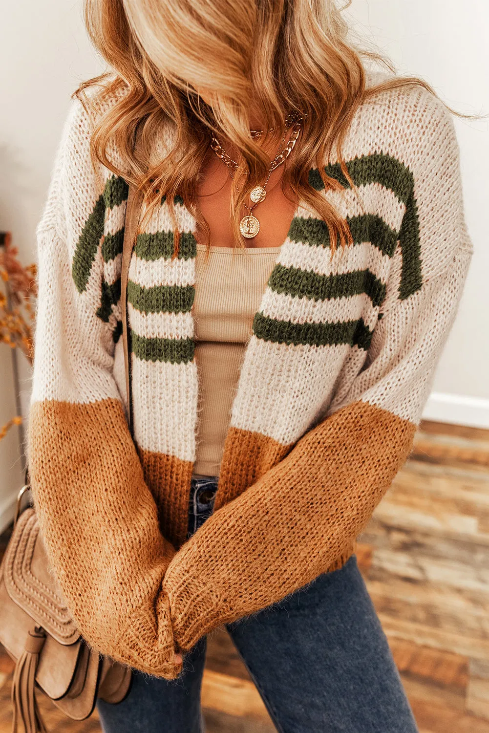 Colorblock Striped Open Cardigan