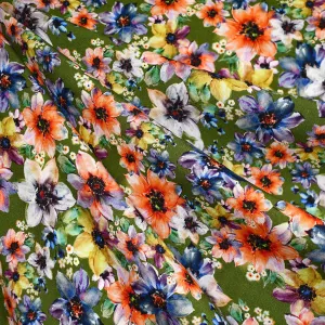 Colorful Garden Floral Digital Print Rayon Challis Green/Multi