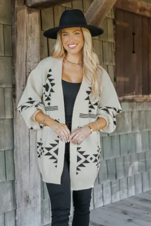 Cream and Black Aztec Print Cardigan - FINAL SALE