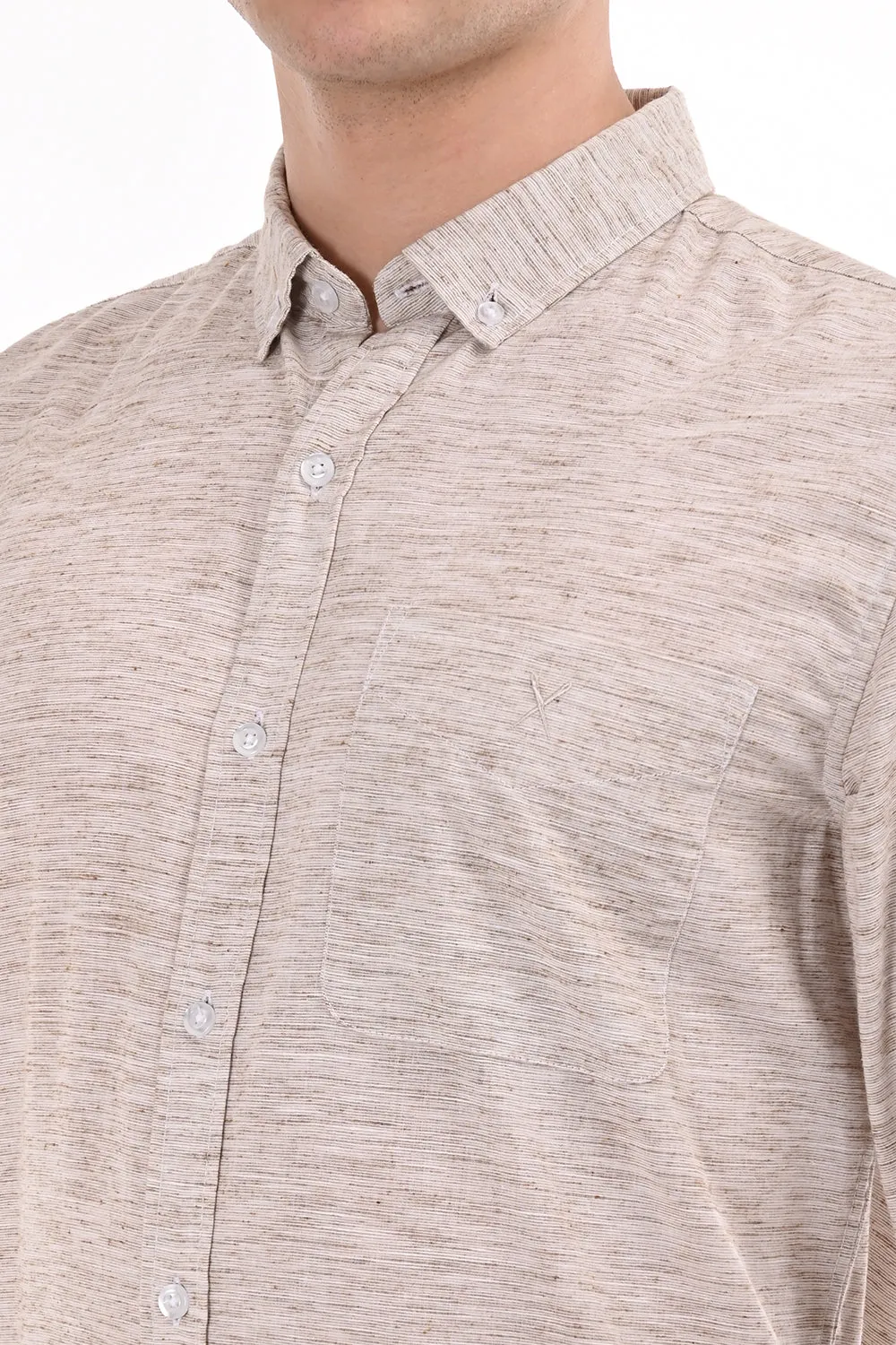 Dark Beige Lenin Semi Formal Shirt