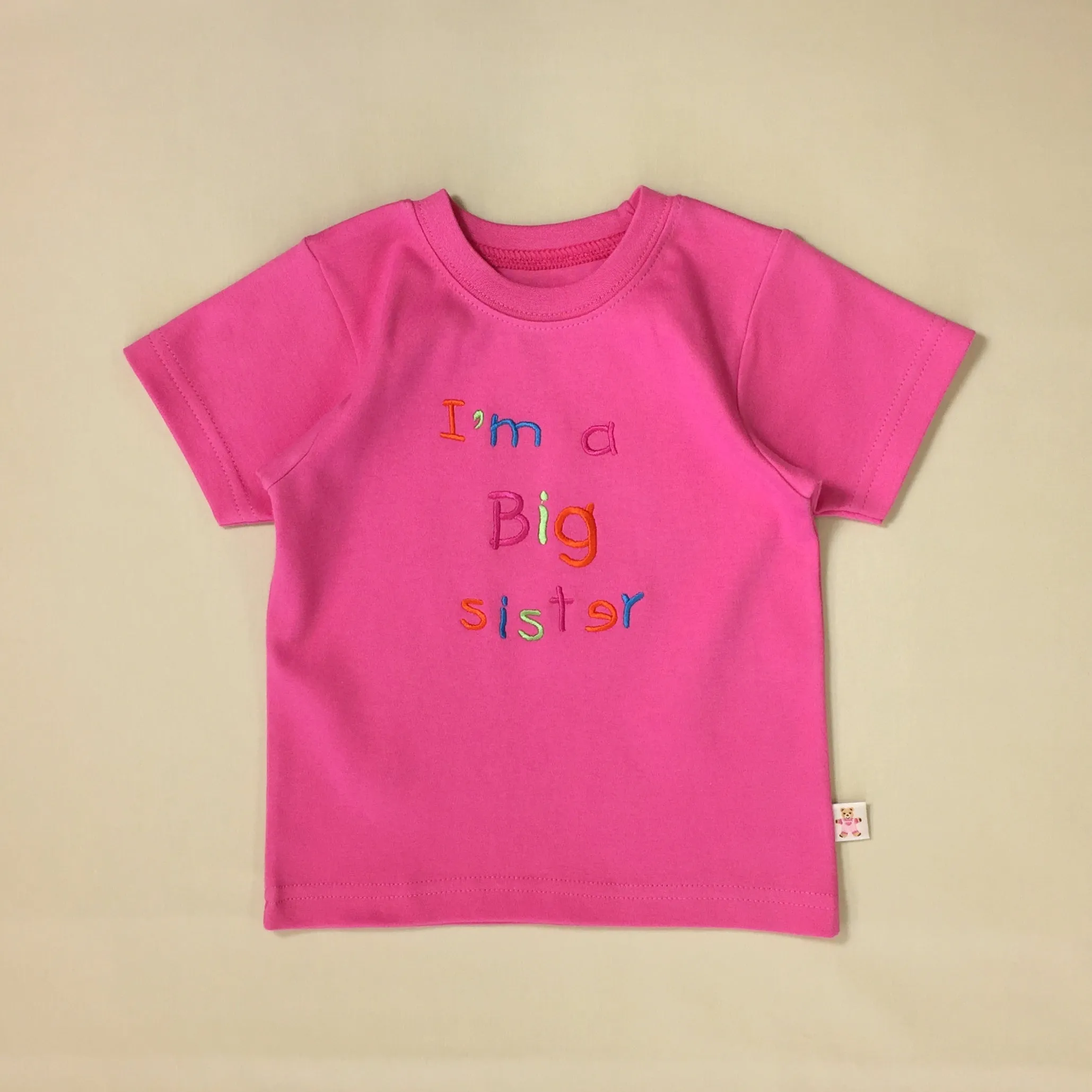 Embroidered Big Sister Tee - Fuchsia