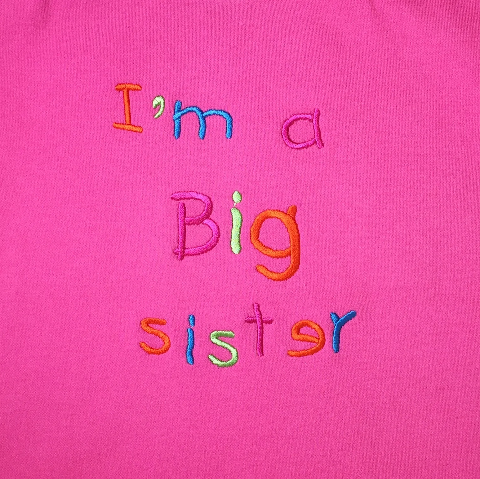 Embroidered Big Sister Tee - Fuchsia