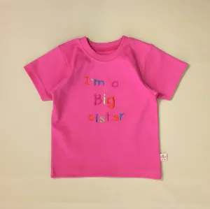 Embroidered Big Sister Tee - Fuchsia