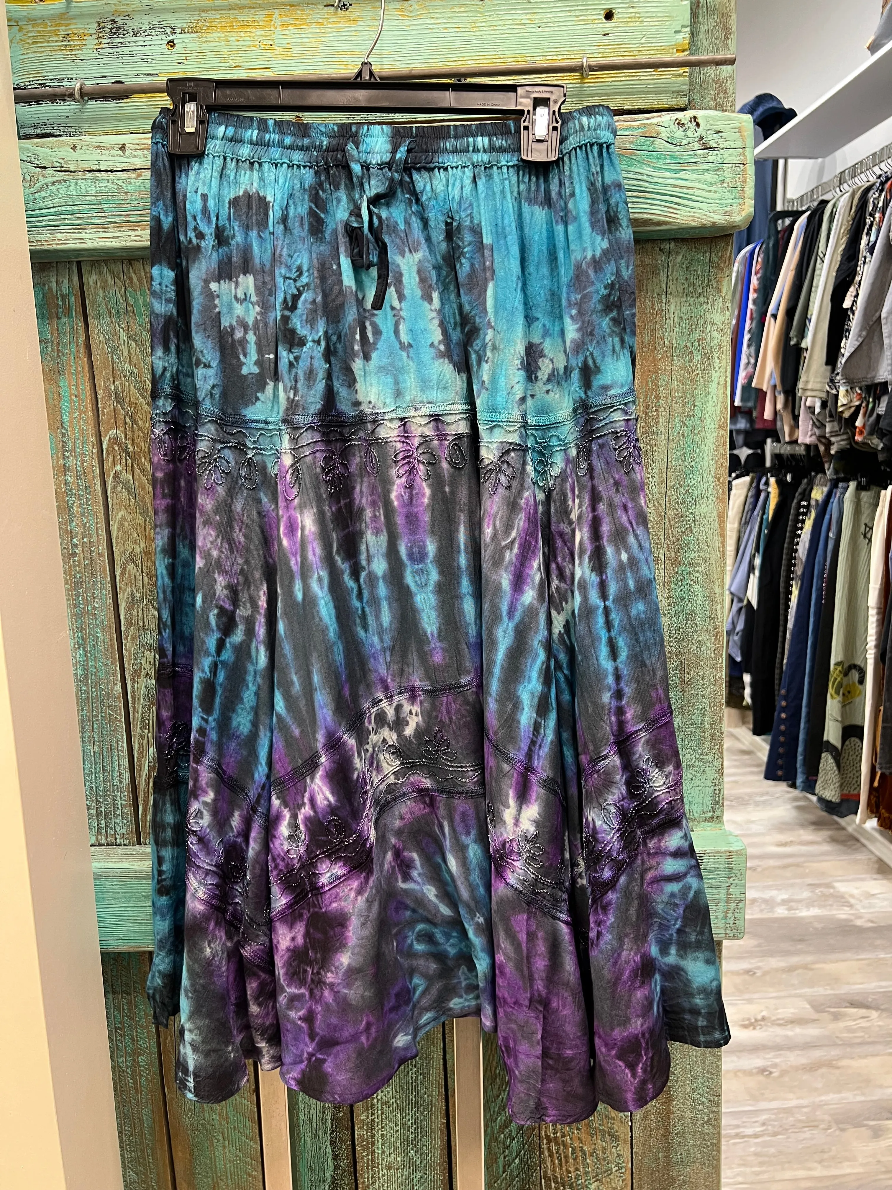 Embroidered Midi Skirt in Tie Dye