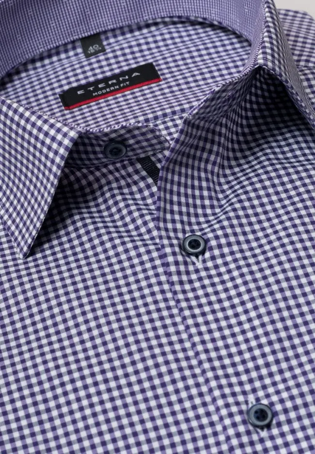 Eterna X-Tall Check Navy Shirt Navy