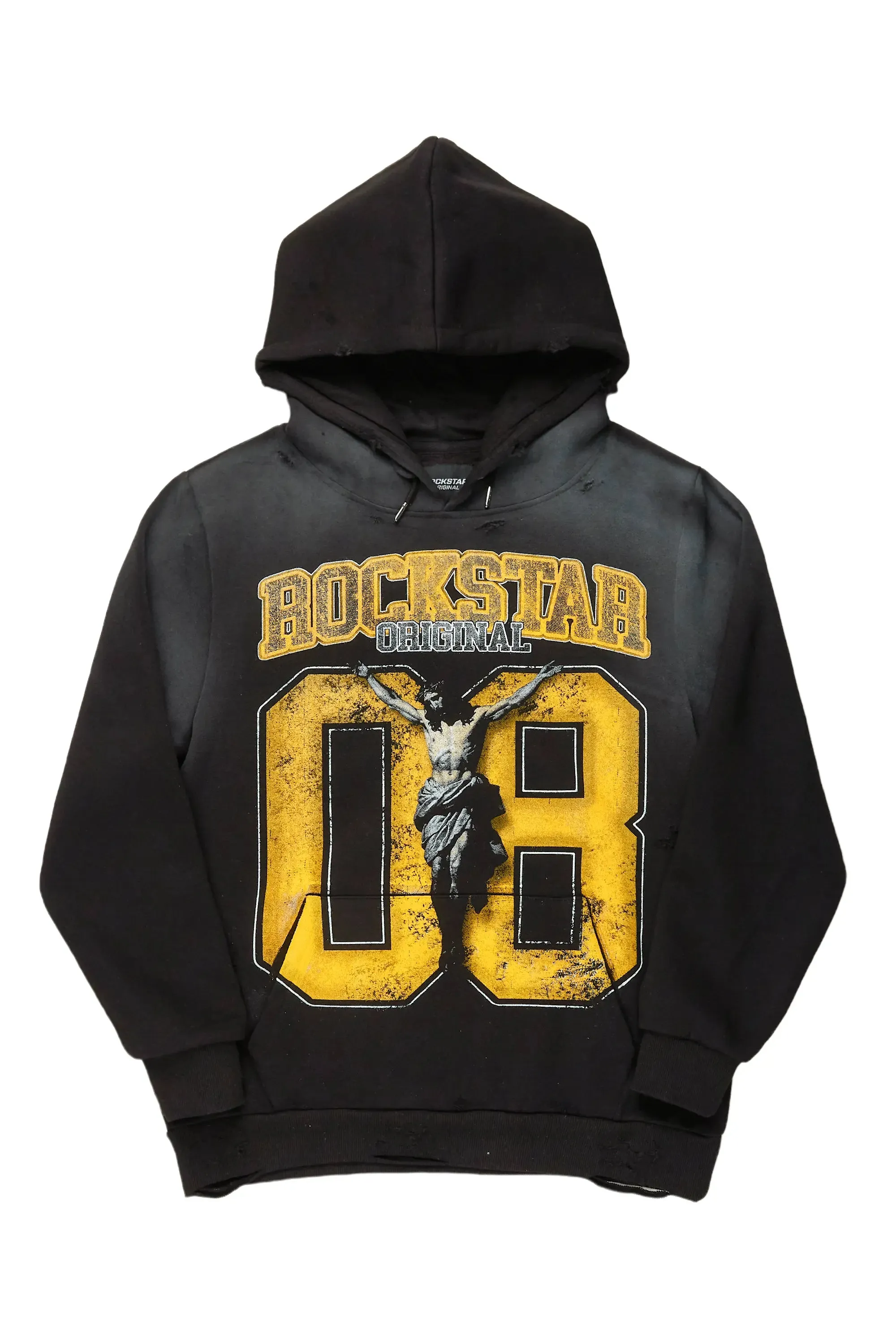 Fields Black/Yellow Distressed Graphic Hoodie