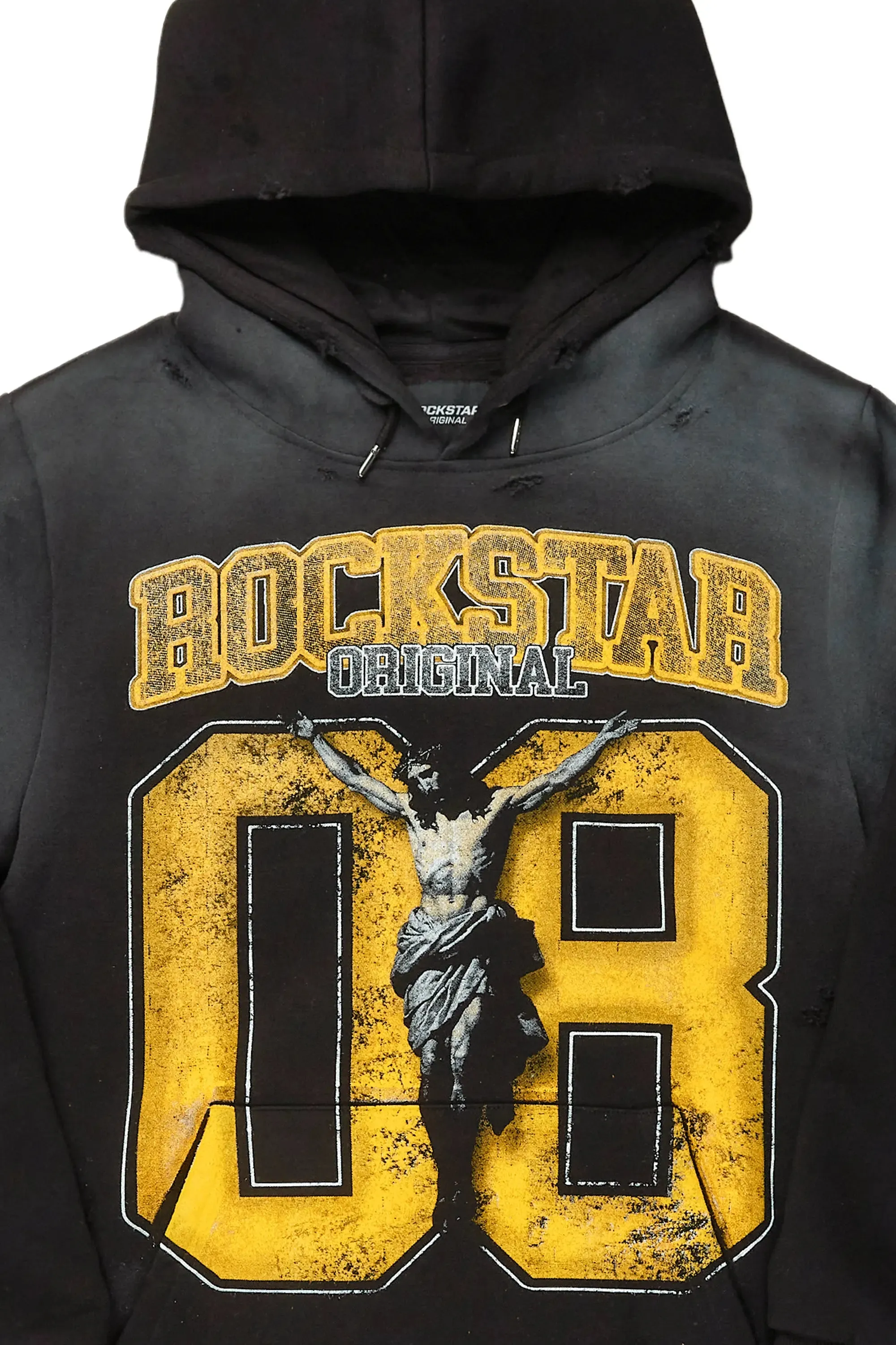 Fields Black/Yellow Distressed Graphic Hoodie