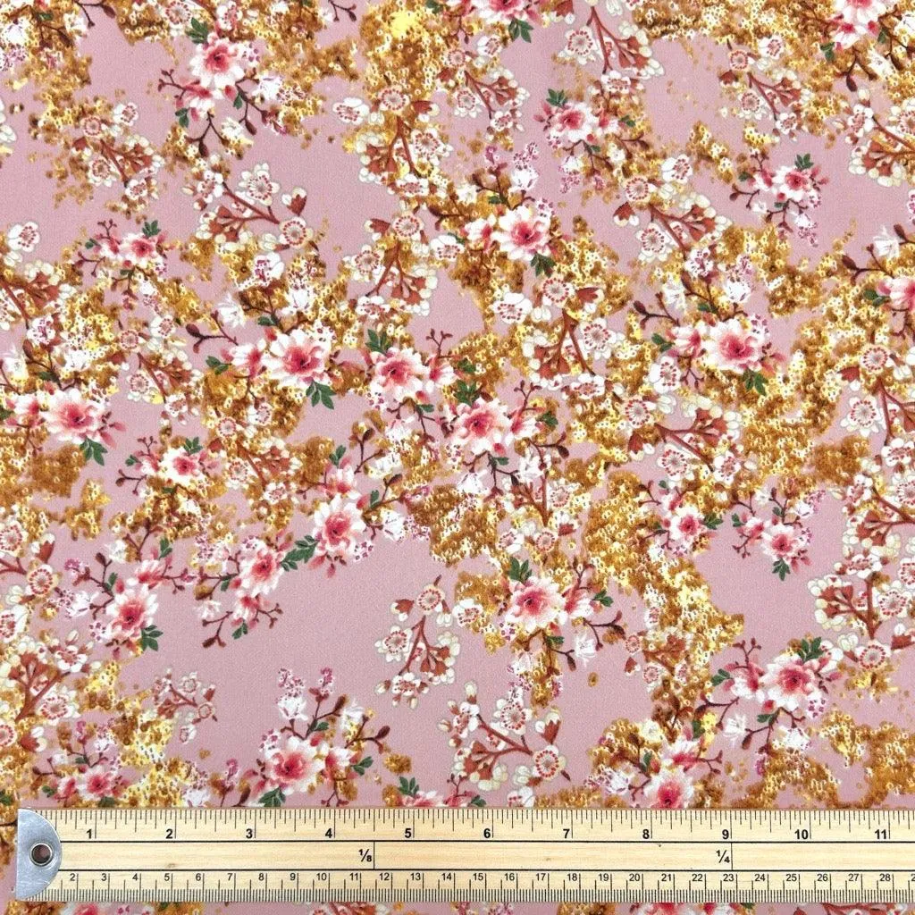 Flower Bunches on Pink Crepe Fabric