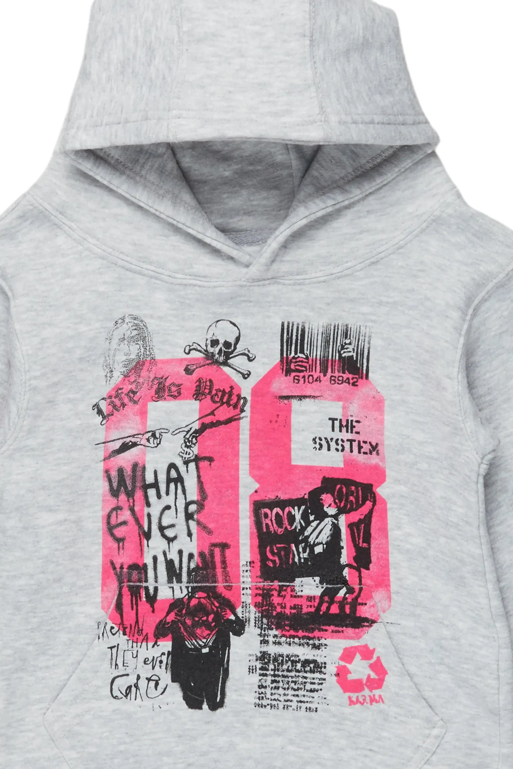 Girls Kammy Grey/Pink Graphic Hoodie