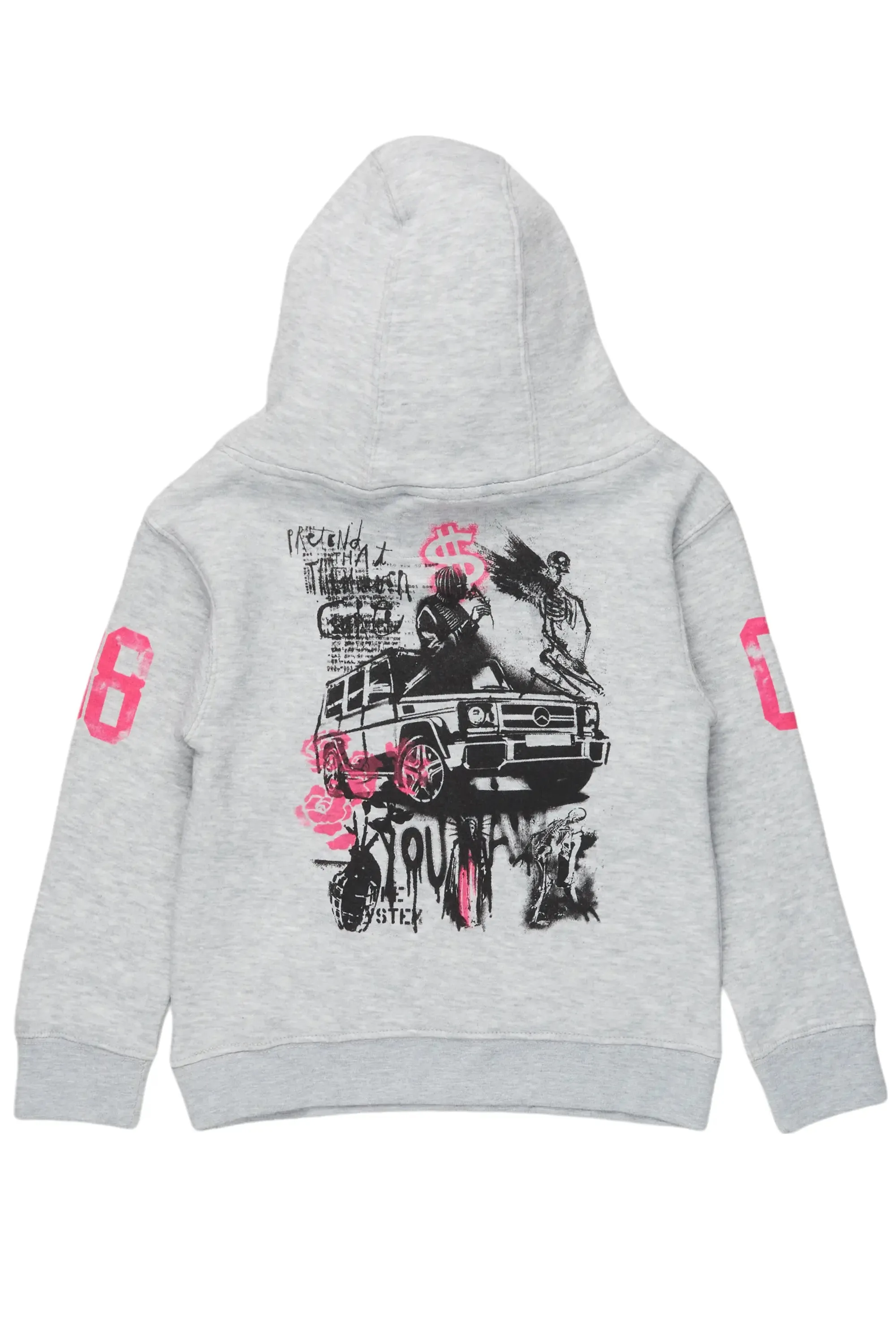 Girls Kammy Grey/Pink Graphic Hoodie