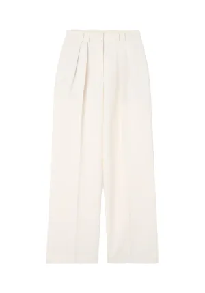 High-waisted Pleated Wide Leg Trousers in Off White