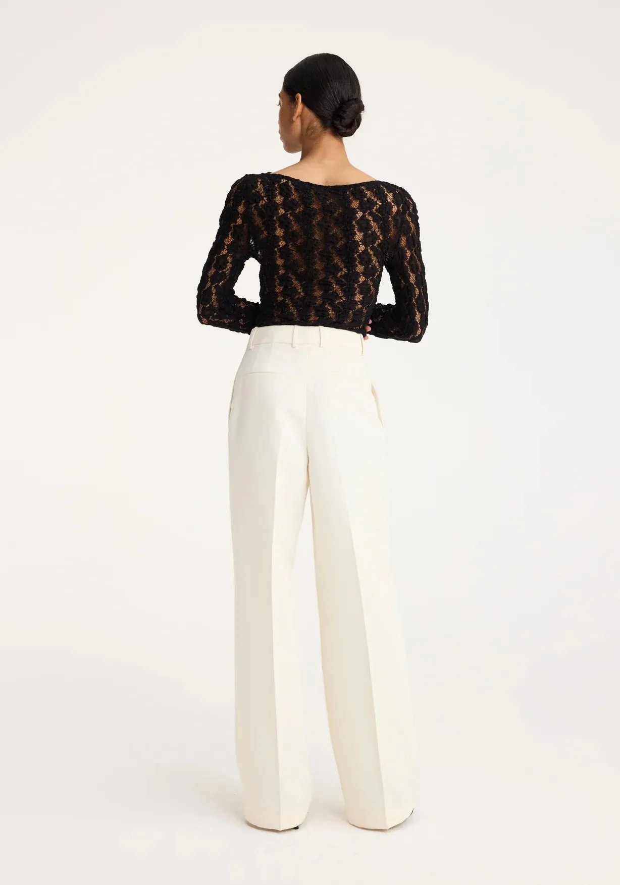 High-waisted Pleated Wide Leg Trousers in Off White