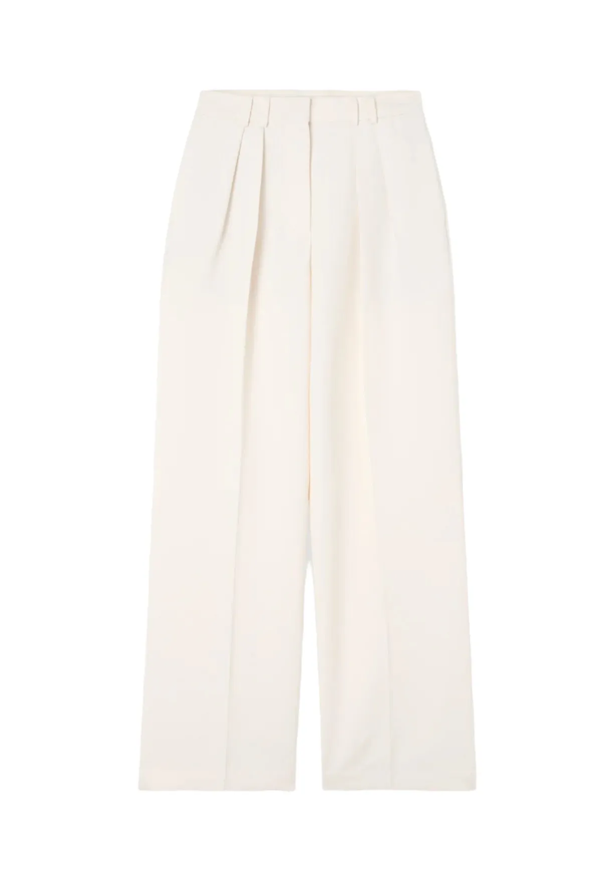 High-waisted Pleated Wide Leg Trousers in Off White