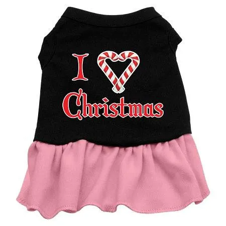 I Love Christmas Screen Print Dress Black with Pink XL (16)