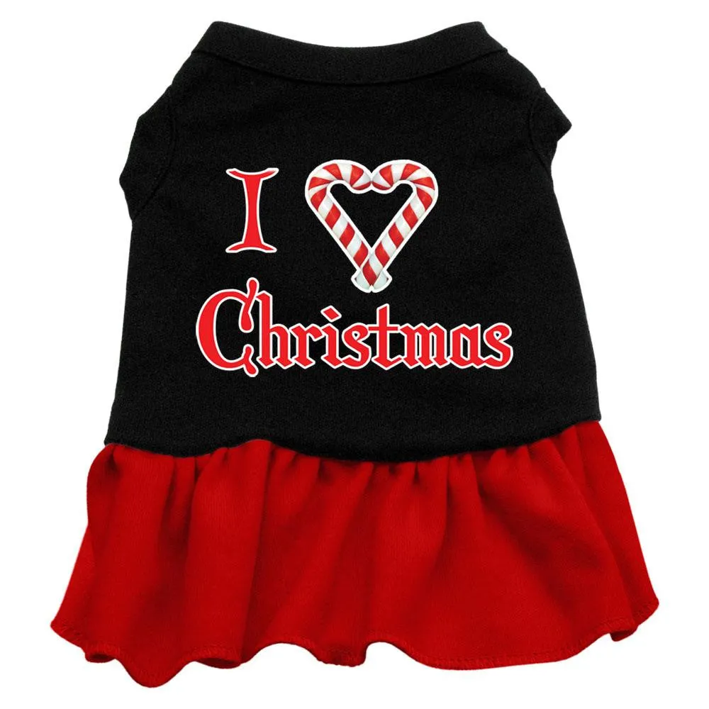 I Love Christmas Screen Print Dress Black with Red XL (16)