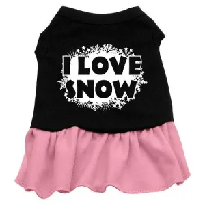 I Love Snow Screen Print Dress Black with Pink XXL (18)