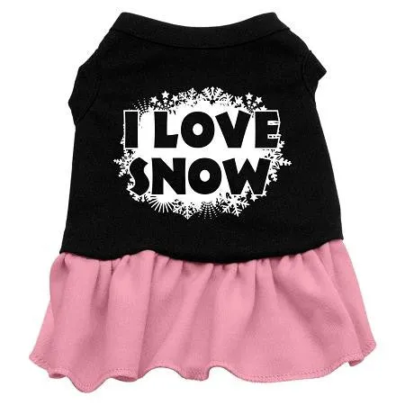 I Love Snow Screen Print Dress Black with Pink XXL (18)