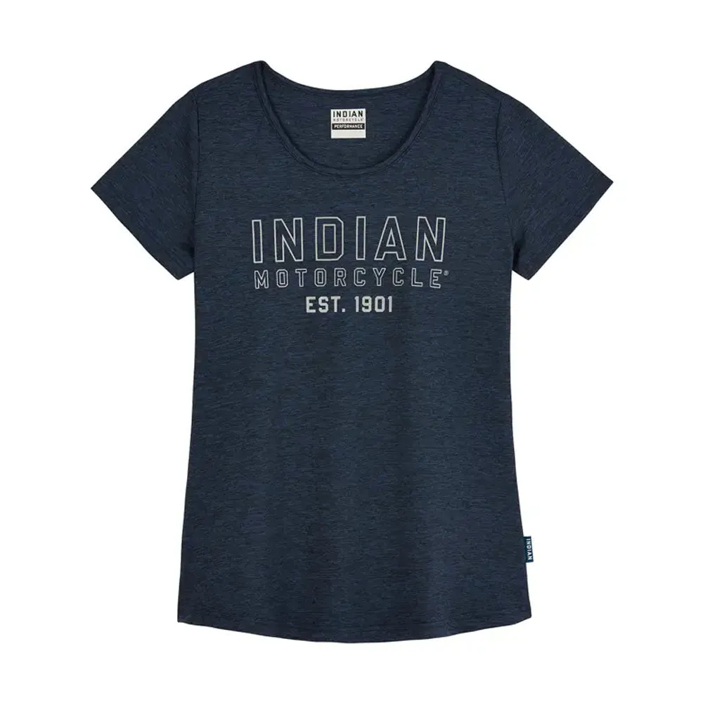 Indian Motorcycle  Womens 1901 Athleisure T-Shirt Tee Soft Light Comfortable Blue