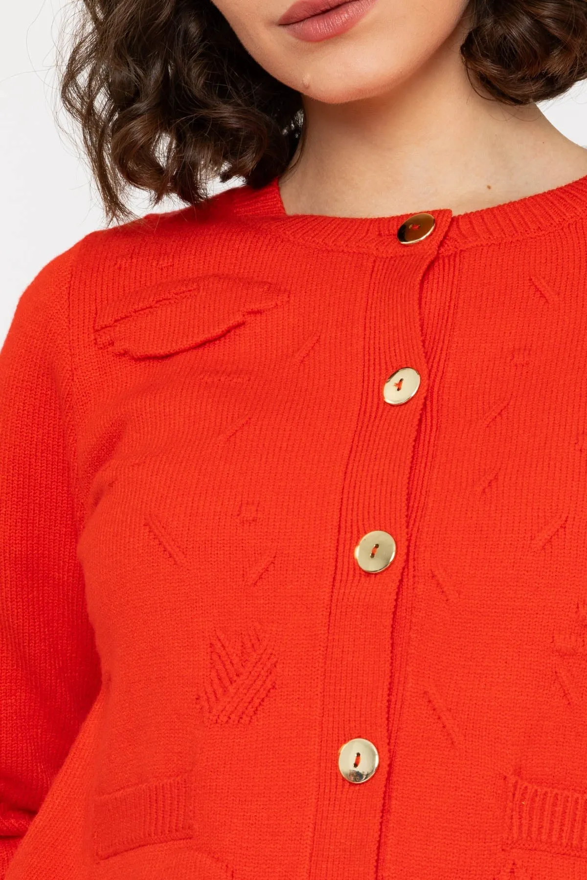 Jacquard Detail Cardigan in Red