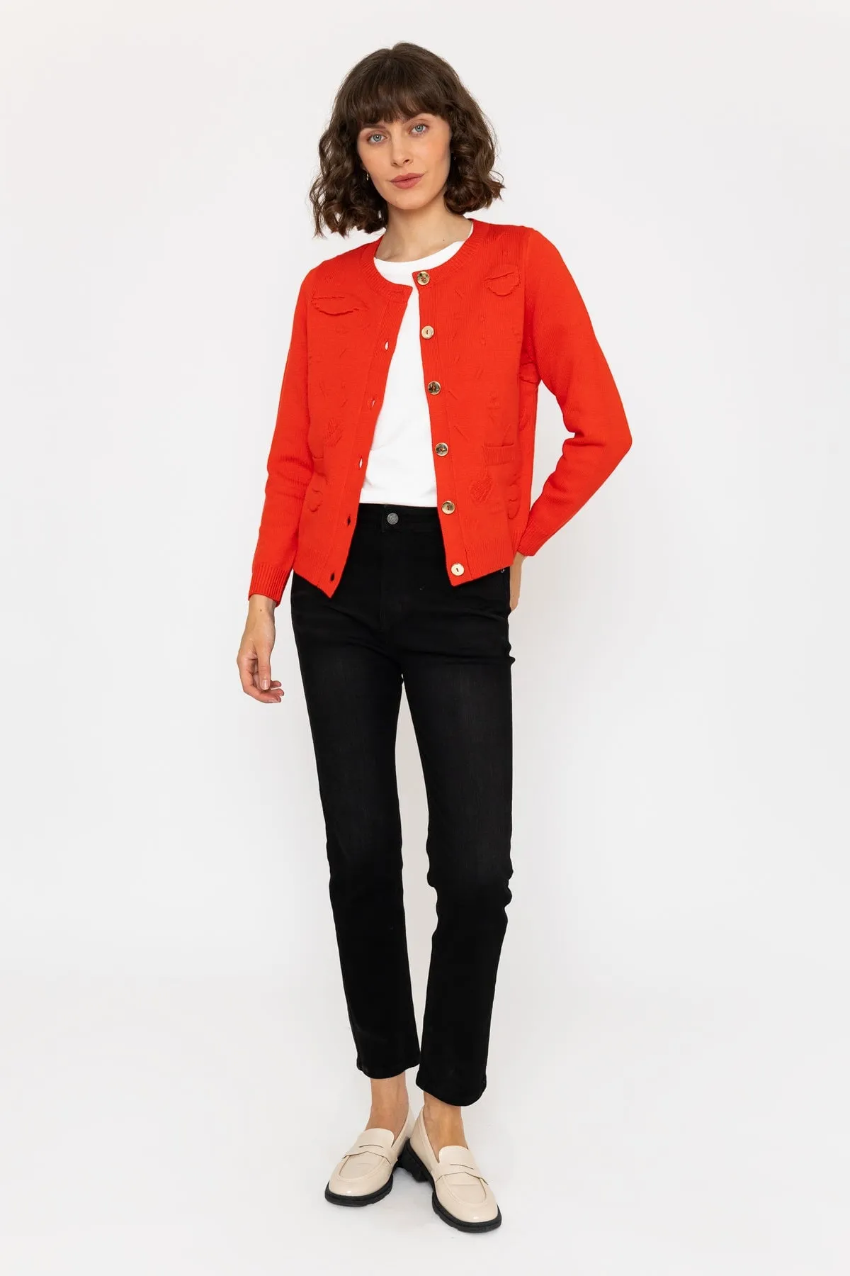 Jacquard Detail Cardigan in Red