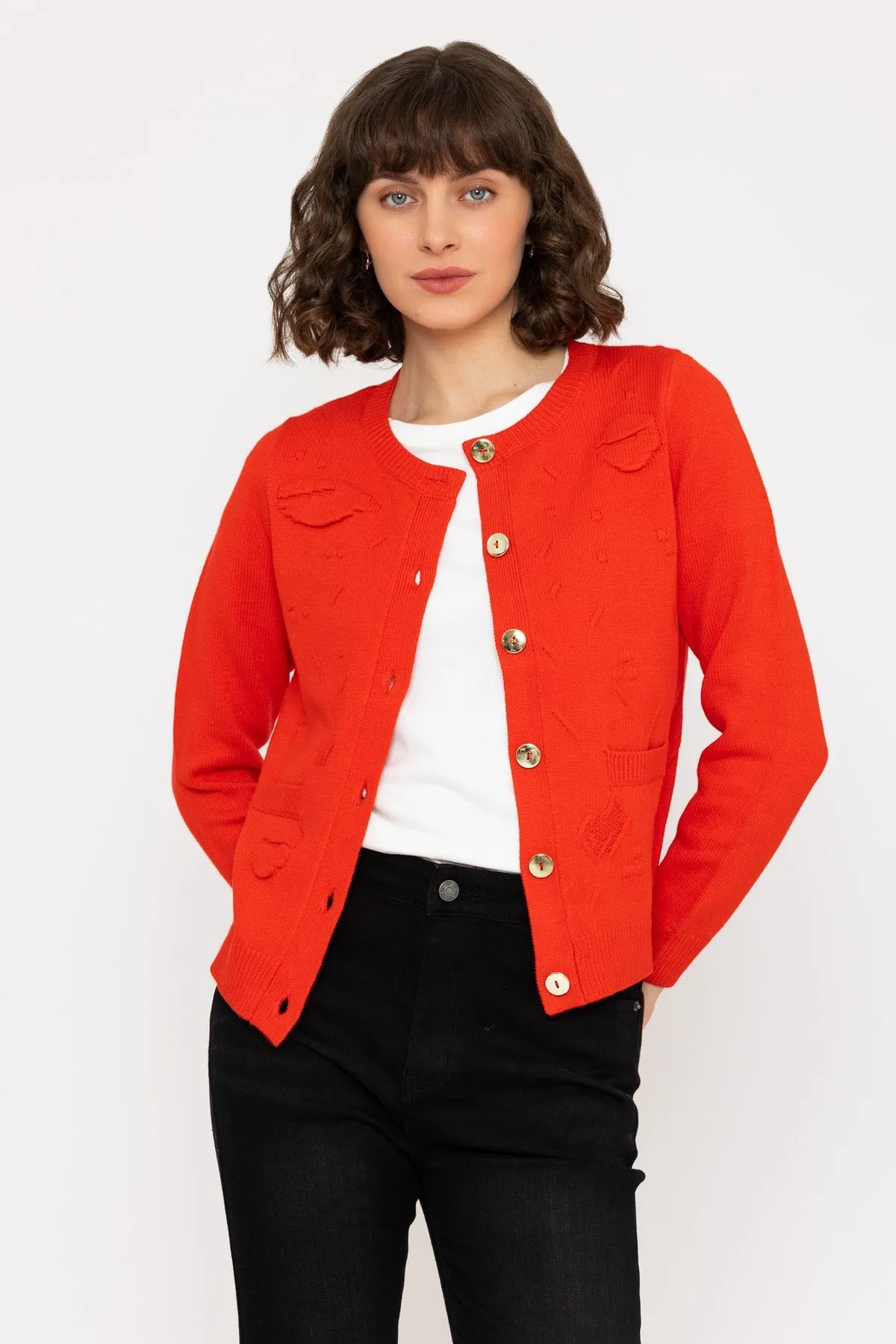 Jacquard Detail Cardigan in Red