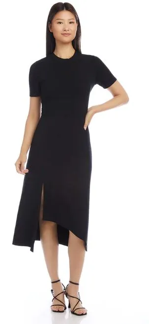 Karen Kane Asymmetric Front Slit Dress Black