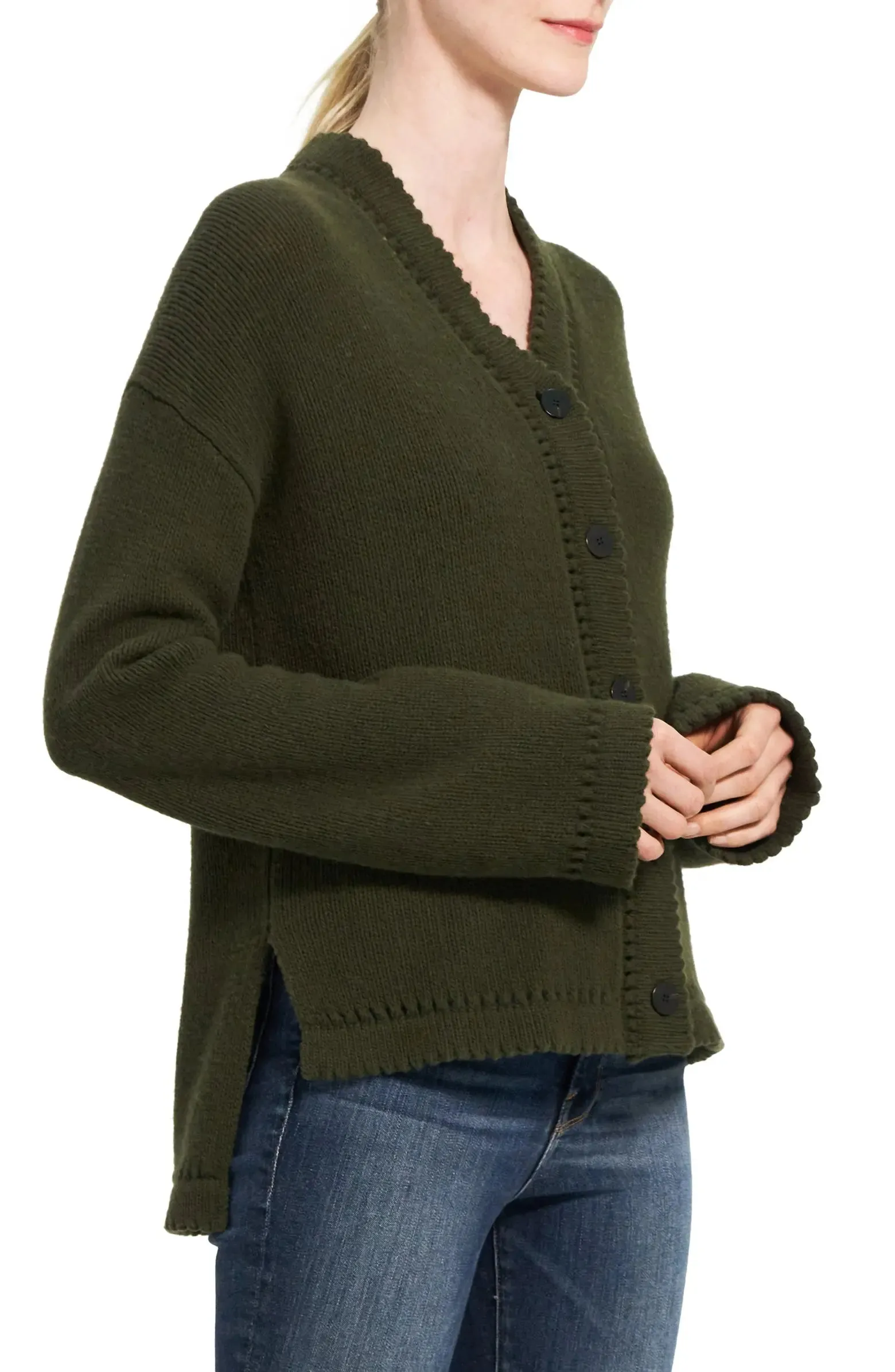 Karenia High Low Wool Cardigan - Dark Rosemary