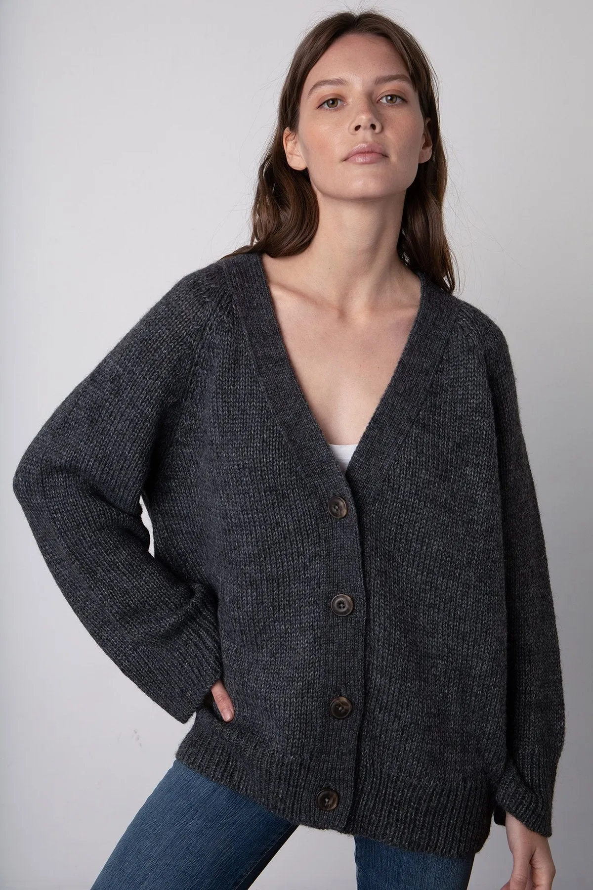 Kim Button Front Cardigan - Charcoal