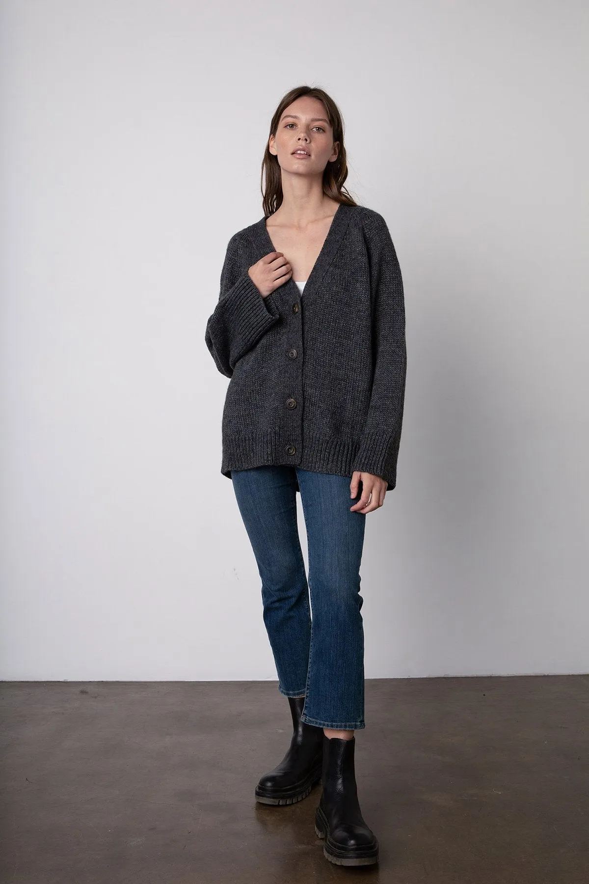 Kim Button Front Cardigan - Charcoal